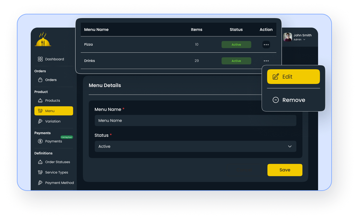 Step 1: We Set Up Your Menu (Dark Mode) - Restaurant Online Ordering System
