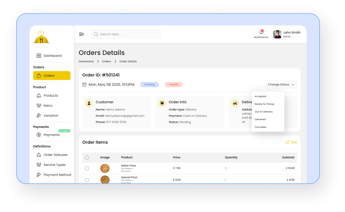Step 3: Manage Delivery or Pickup - Online Order Management System